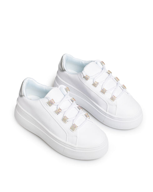 Tenis Blanco Brillos Talón Plata 9131